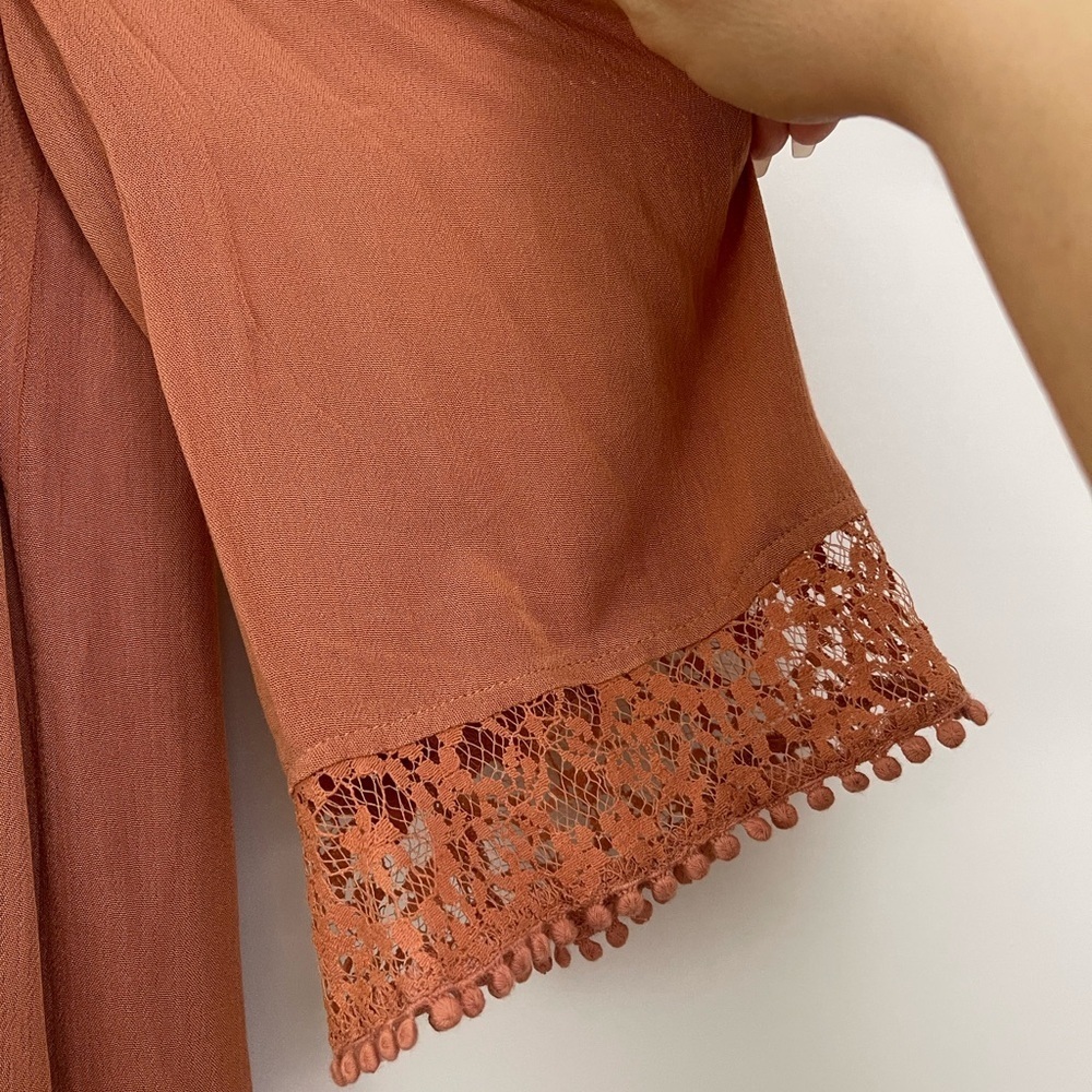 Heartloom Dress Tunic M Terracotta Rust Cold Shoulder Lace Boho Hippie Artsy - Picture 11 of 13